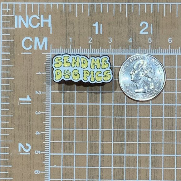 Send Me Dog Pics Paw Yellow White Black Enamel Pin Brooch Funny - Picture 2 of 5